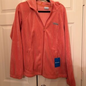Columbia Pink Coral Fleece Hoodie with Orange Trim -NWT